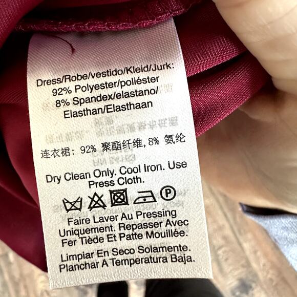 DKNY Red Velvet Surplice Neckline Puff Sleeves Dress Sz 12 Holiday Event Party - Picture 7 of 7